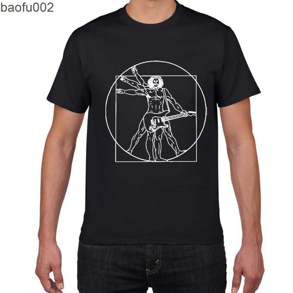 T-shirts pour hommes Da Vinci guitare drôle T-Shirt hommes Vitruvian Man groupe de rock Vintage Graphic Music Nouveauté streetwear t-shirt hommes homme hommes vêtements W0322