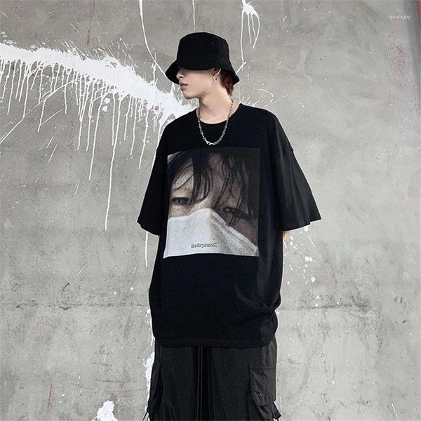 T-shirts pour hommes T-shirt à manches courtes avec impression de portrait sombre pour les jeunes Tops Loose Bottoming Couple Grunge Vêtements Emo Kpop Graphic Tees Y2k