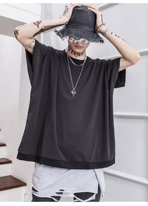 T-shirts pour hommes Dark Summer Ins Black Men's Medium Length Oversize Loose Drop Shoulder Sleeveless T-shirt Cape