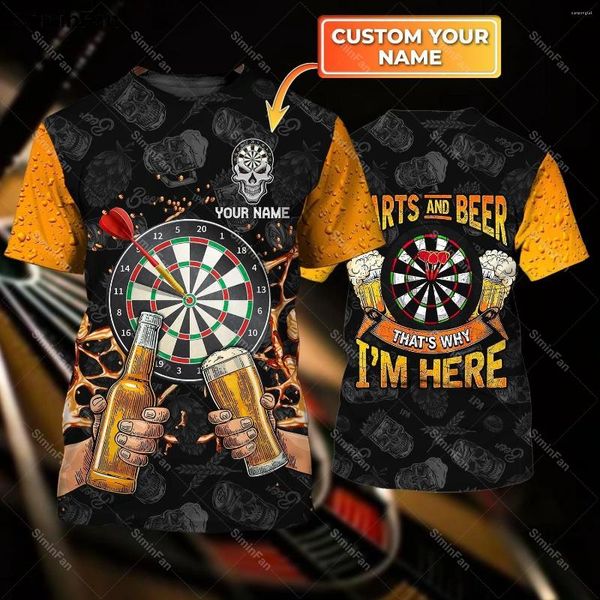 Camisetas para hombres DARTS Beer Skull Nombre personalizado 3D Camisa de camiseta impresa completa Camiseta de verano TEE RED REDONDO Top informal unisex Harajuku