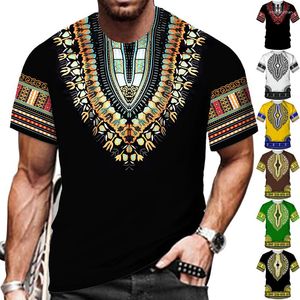 Heren T Shirts Dashiki Print T-shirt Mannen/Vrouwen Etnische Vintage Folk-aangepaste Kleding 2023 Zomer Casual Stellen Korte Mouwen Grafische Tees Tops