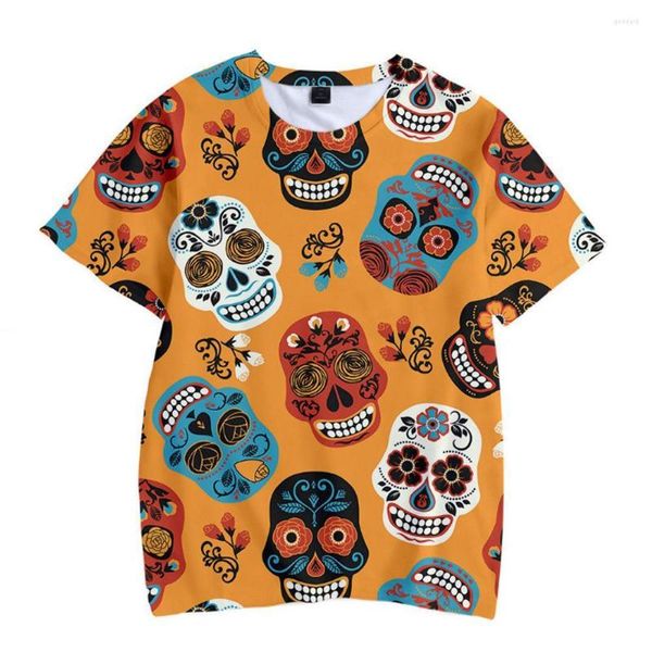 T-shirts pour hommes Jour du crâne mort visage 3D chemise femmes hommes été à manches courtes drôle t-shirt graphique t-shirts streetwear costumes d'Halloween