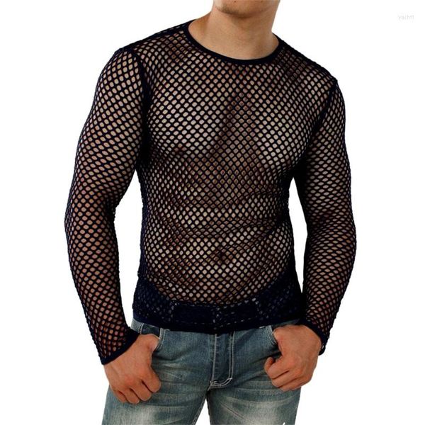 Camisetas De hombre Dazzerake Sexy Fishnet Camise Men Transparent Lago De Manga Larga En Todo El Musgo Musewear Mesh Camiseta Transparente