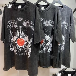 Heren t-shirts Death Note bedrukt t-shirt mannen retro gewassen 100% katoenen tops tees harajuku t-shirt streetwear hiphop man 220708 drop d dhmlu