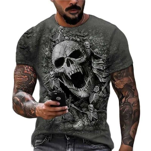 T-shirts masculins Death Skull Imprimer T-shirt pour hommes Terror Harajuku surdimensionné à manches courtes surnom