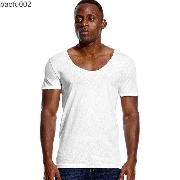 T-shirts pour hommes Deep V Neck Slim Fit T-shirt à manches courtes pour hommes Low Cut Stretch Vee Top Tees Fashion Male Tshirt Invisible Casual Summer W0322