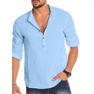 Camisetas para hombre Flores de mezclilla Moda Casual Sólido Cuello alto Camisa con botones Manga larga Blusa superior Duds Tops para hombres