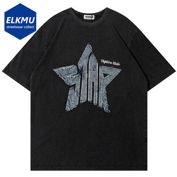 T-shirts pour hommes T-shirts étoiles de la lettre denim Men 2023 Vintage surdimensionné Harajuku Tee Shirt Summer Streetwear Hip Hop T-shirt en coton en vrac
