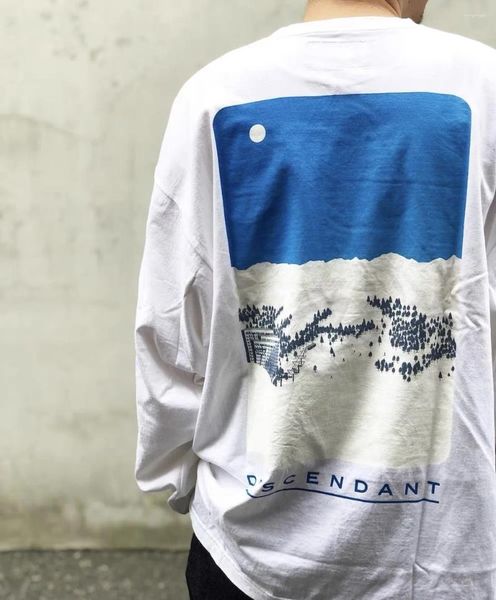 Camisetas para hombre DESCENDANT DCDT Snow Mountain, camiseta holgada informal de manga larga con estampado y camisa básica de algodón para mujer