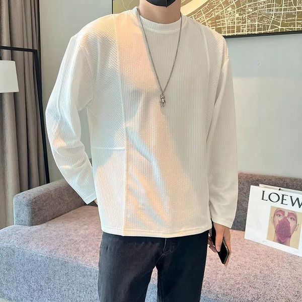Camisetas para hombres Diseño 3D Textura Camisa de manga larga para hombres Otoño Invierno Sólido Harajuku Casual Top de gran tamaño 2024 Tendencia coreana Alta calidad Negro