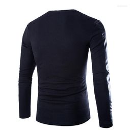 T-shirts pour hommes Design PU Cuir Patchwork T-shirt à manches longues Hommes Col rond Pull Europe et Amérique Slim Noir T-shirts Mâle Top Tees