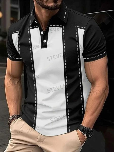 T-shirts pour hommes Design Polo rayé Été Hommes Tops Business Casual Bouton de revers Zipper Polos Mode Vêtements Ventes T240325