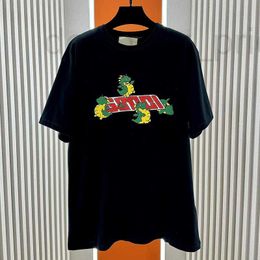 T-shirts pour hommes Designer 2024 Spring Festival Nouveau Contraste Lettre de dinosaure imprimé Col rond T-shirt à manches courtes D5C8