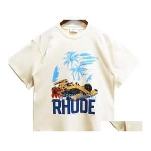 T-shirts pour hommes Designer Fashion Brand Clothing Womens Mens Tshirts Rhude Summer 2023 Oversize Coconut Racing Letter Print Sleeve Loo Otvk2