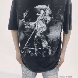 Мужские футболки Дизайнерская модная одежда Роскошные футболки Saint Michael Cho Death Dance American High Street Old Washed Винтажная футболка с коротким рукавом