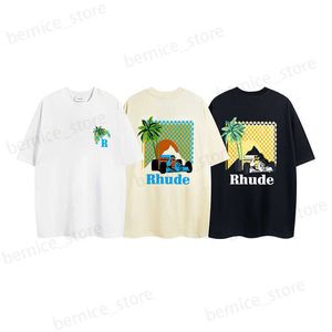T-shirts pour hommes Designer Fashion Tees Rhude Moonlight Tropics Summer Coconut Racing Print Loose Casual Short Sleeve Hommes Femmes Tops Streetwear Hip hop