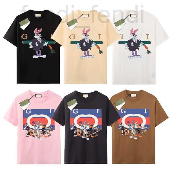 Camisetas para hombres Diseñador G Familia Edición alta Algodón puro Clásico Verano Marca de moda Camiseta de manga corta Conejo de dibujos animados Estampado Pareja y Top para mujer G26N