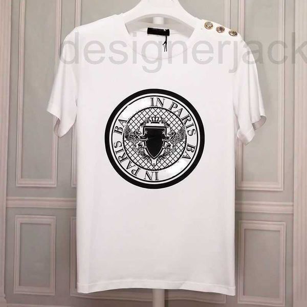 Camisetas para hombre Diseñador Versión alta marca Camiseta manga corta sudor hombres mujeres chapado en oro estampado jersey botón de metal T-top A3D6