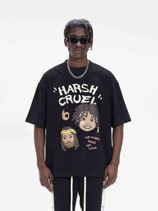 T-shirts voor heren Ontwerper Kanyes Klassiek Wests t-shirt Handgeschilderde vuile vlechten Kleine zwarte doornen Koning Patroon High Street Hip Hop Mannen en vrouwen Los T-shirt