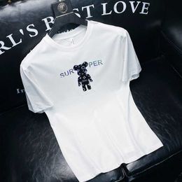 Camisetas para hombres Diseñador Luz de lujo Verano Doble Algodón mercerizado Blanco Manga corta para hombre Slim Ins Oso Imprimir Media camiseta Moda SFZ0