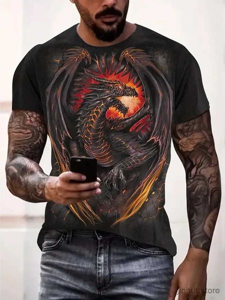 T-shirts masculins Designer Men T-shirt 3d Dragon imprimé Cool à manches courtes à manches rondes rond