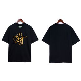 Camisetas para hombre Camisas de diseñador Camiseta para hombre Firma de mezclilla con bordado dorado Camiseta negra Ropa de marcas de moda europeas y americanas