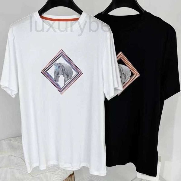 T-shirts pour hommes Designer Summer Nouveau col rond en coton de soie à manches courtes Tête de cheval T-shirt Mens coréen Mode polyvalent Top XED3