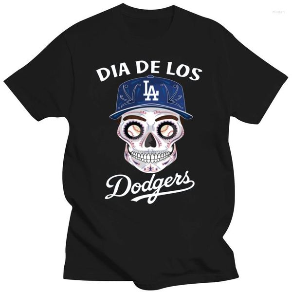 T-shirts pour hommes Dia De Los Dodger Halloween Sugar Skull Shirt Mens Tee S 5Xl