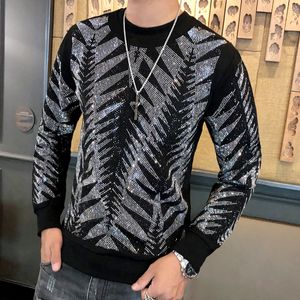 T-shirts voor heren diamant lange mouw pullover casual t mannen streetwear hiphop punk gothic t-shirt podium tees zilver 230131