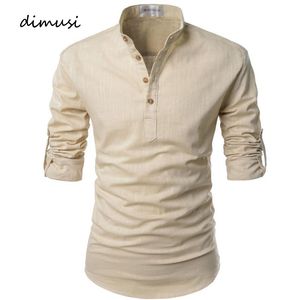 T-shirts voor heren Dimusi Mens linnen shirts Casual knop met lange mouwen vaste losse herfstjurk Henley shirts mode mannelijk merk kleding 230311