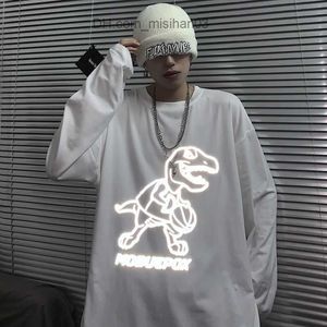T-shirts pour hommes T-shirt réfléchissant dinosaure Streetwear Hommes Hip Hop Sweat oversize Japon Harajuku Tops Coton Blanc Automne Rock T-shirt Homme Z230706