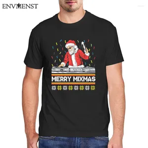 Heren T-shirts DJ Kerstman Merry Mixmas Kerstmis Katoen Vintage overhemd Grappige grafische oversized streetwear