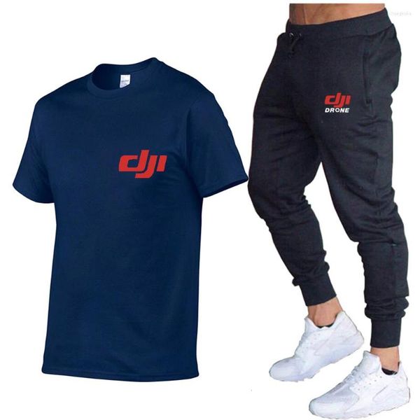 Camisetas para hombre Dji Professional Pilot Drone Ropa deportiva Conjuntos de camisetas de dos piezas Chándal de manga corta Hombres Pantalones de chándal Jogger Pantsuit