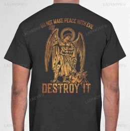 Les t-shirts masculins ne font pas la paix avec le mal le détruisent.Archange Saint Michael Man T-shirt Summer femme Coton O-Neck Mens T-shirt Strtwear T240510