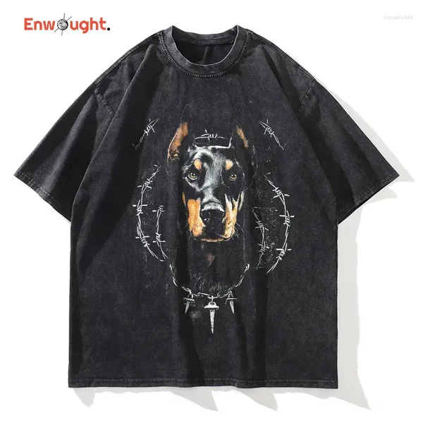 T-shirts pour hommes Doberman T-shirts surdimensionnés vintage Hip Hop High Street Shirt rétro Mignon chien DTG Impression des t-shirts à manches courtes