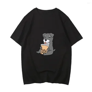 T-shirts pour hommes Chien Boire Bulle Lait T-shirts Tops Casual Haute Qualité Dessin Animé Impression Vêtements Hommes/femmes Coton O-cou À Manches Courtes