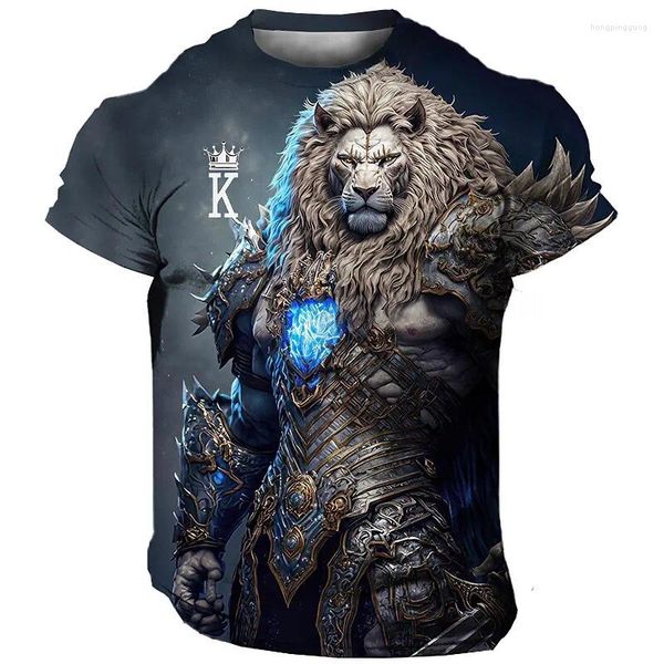 Camisetas para hombre, camiseta con estampado 3D de León dominante, patrón de tigre Animal, ropa de calle informal de verano, ropa de moda de secado rápido