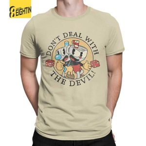 Les t-shirts masculins ne traitent pas avec le diable homme t-shirt cuphead mugman tee shirt drôle t-shirts à manches courtes