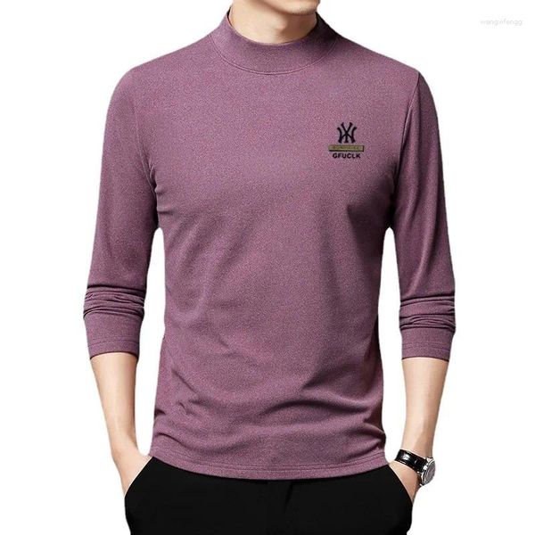 Camisetas para hombres Camisa inferior de terciopelo de doble cara para hombres Otoño Juventud Color sólido Impresión Tendencia Manga larga Suéter fino y cálido Alemán