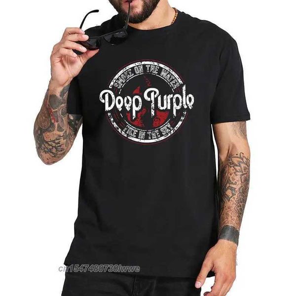 T-shirts masculins DP Purple Tshirt Album Machine Head Smoke Song on the Water Tshirt Band Rock Band 100% Cotton Basic Camiseta T240510