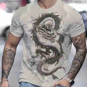 T-shirts hommes Dragon Print Mens T-shirt Casual Short Slve Tops 2024 Nouvel An Vêtements pour hommes Été Col rond Sweat-shirt Ts Y240315