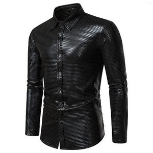 Camisetas para hombre, camisa de vestir, manga larga, fiesta de graduación, discoteca, botón abajo, ropa brillante Vintage para hombre, disfraz de actuación en escenario para club nocturno