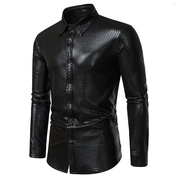 T-shirts pour hommes Robe chemise à manches longues Prom Disco Party Button Down Vintage Homme Vêtements brillants Night Club Stage Performance Costume