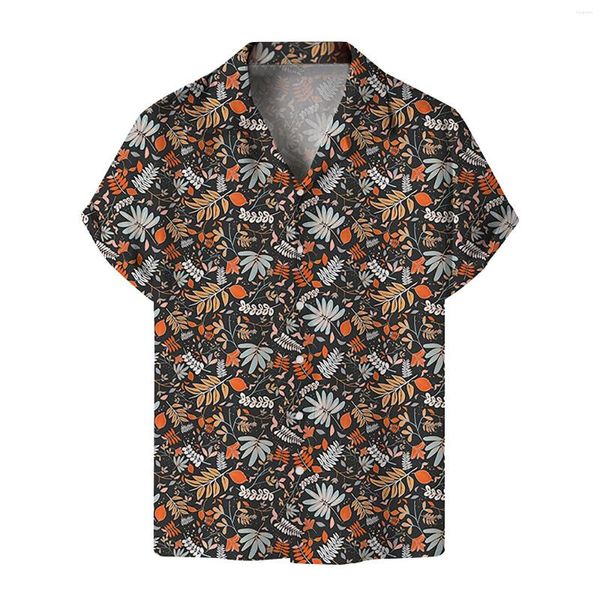 Camisetas para hombres Camisa de manga corta con flores para hombres elegantes Estilo playero de verano para hombres Cuello en V informal relajado y perezoso