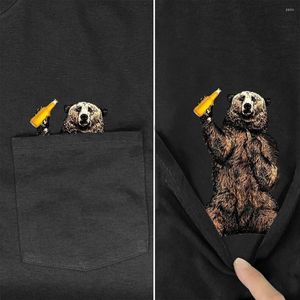 T-shirts pour hommes Boire un ours dans une chemise de poche Amoureux des chiens Coton noir Hommes fabriqués aux États-Unis Dessin animé Unisexe Mode Tshirt Style-5
