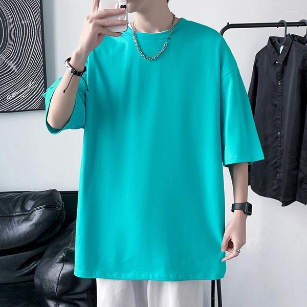 Camisetas para hombre, camisetas de algodón con hombros caídos para hombre, ropa informal holgada a la moda de Hip Hop, camisetas informales de manga corta para verano para niño, calidad de marca para hombre