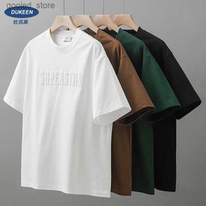 T-shirts pour hommes Dukeen 400gsm robuste à manches courtes pour hommes vêtements d'été brodé lettre pur coton sol t-shirt Q240316
