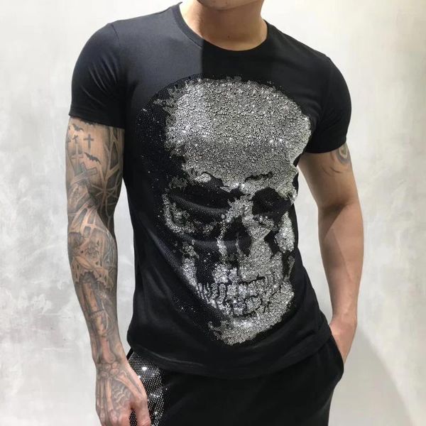 T-shirts pour hommes Duyou Hommes Designer Hommes À Manches Courtes Mode Strass Big Skull Homme T-shirt Mâle Haute Qualité Coton Tees Fzw070