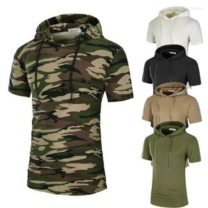 Heren t shirts e-baihui heren camouflage hoodies t-shirt korte mouw oversized T-shirts hiphop sweatshirt merk drwastring capuchon shirt