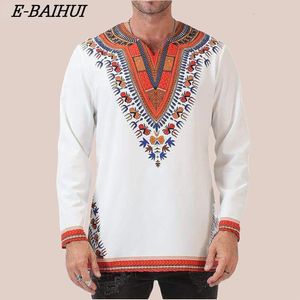 T-shirts voor heren e-baihui Odeneho shirts heren witte gepolijste katoenen tops met dashiki Afrikaanse kleding mannelijke plus maat lange gebreide shirts 230408